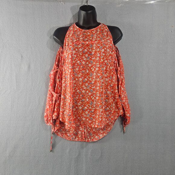 Veronica Beard Flyn Bow Silk Blouse Sz 6 Tie Sleeves Red Floral Boho Summer - Picture 2 of 7